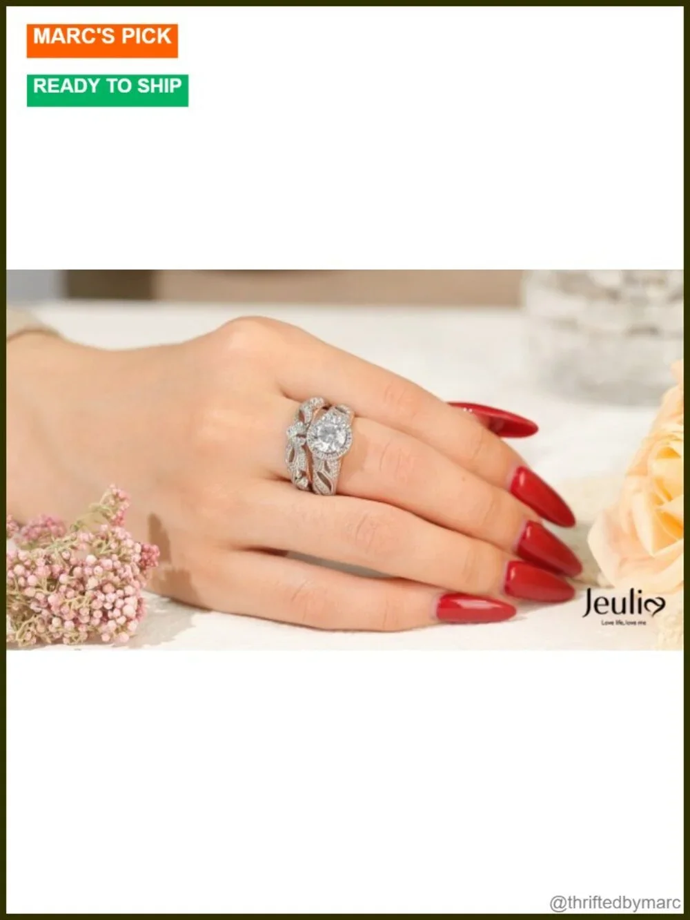 925 Sterling Silver Rose Gold Plated Wedding Ring Set Halo Engagement Promise